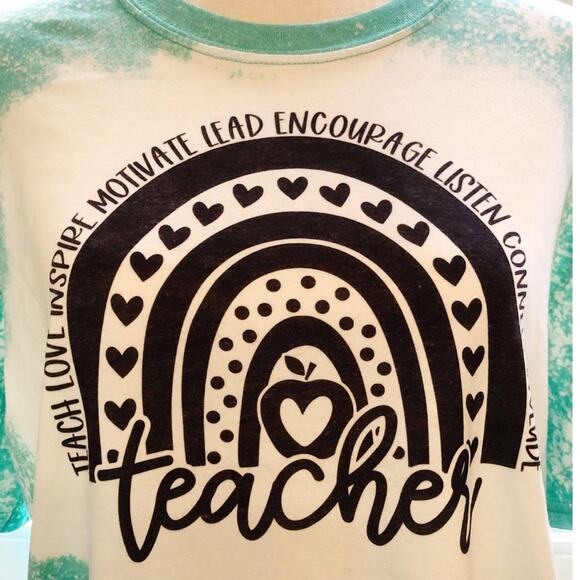 Rainbow Teacher Bleach Dye Handmade Graphic Tee - Picture 2 of 6